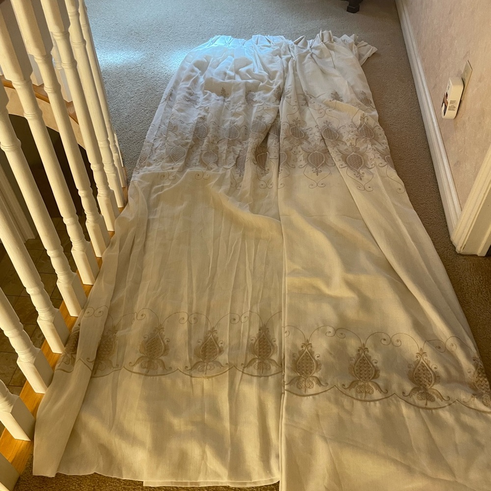 Vintage custom made 1980’s Elegant cream linen 2 panel curtains